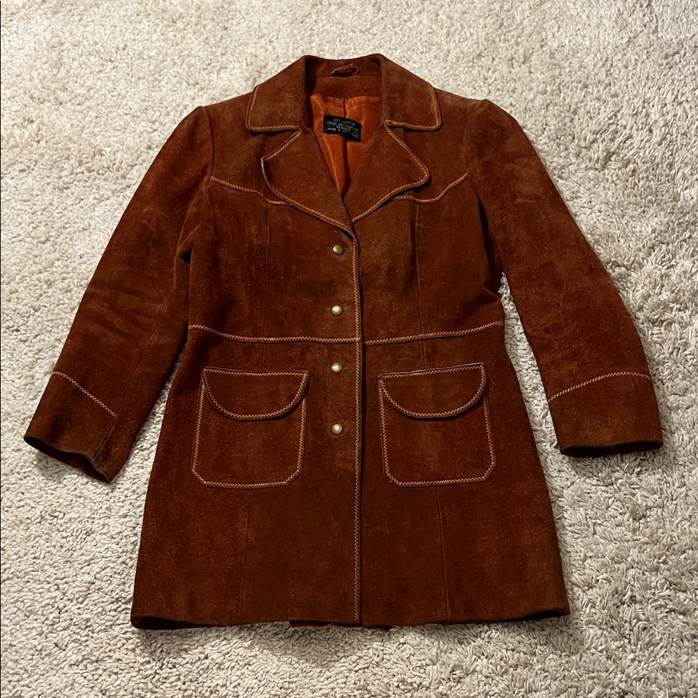 Rare Vintage Rust Brown Suede Button-Front Jacket